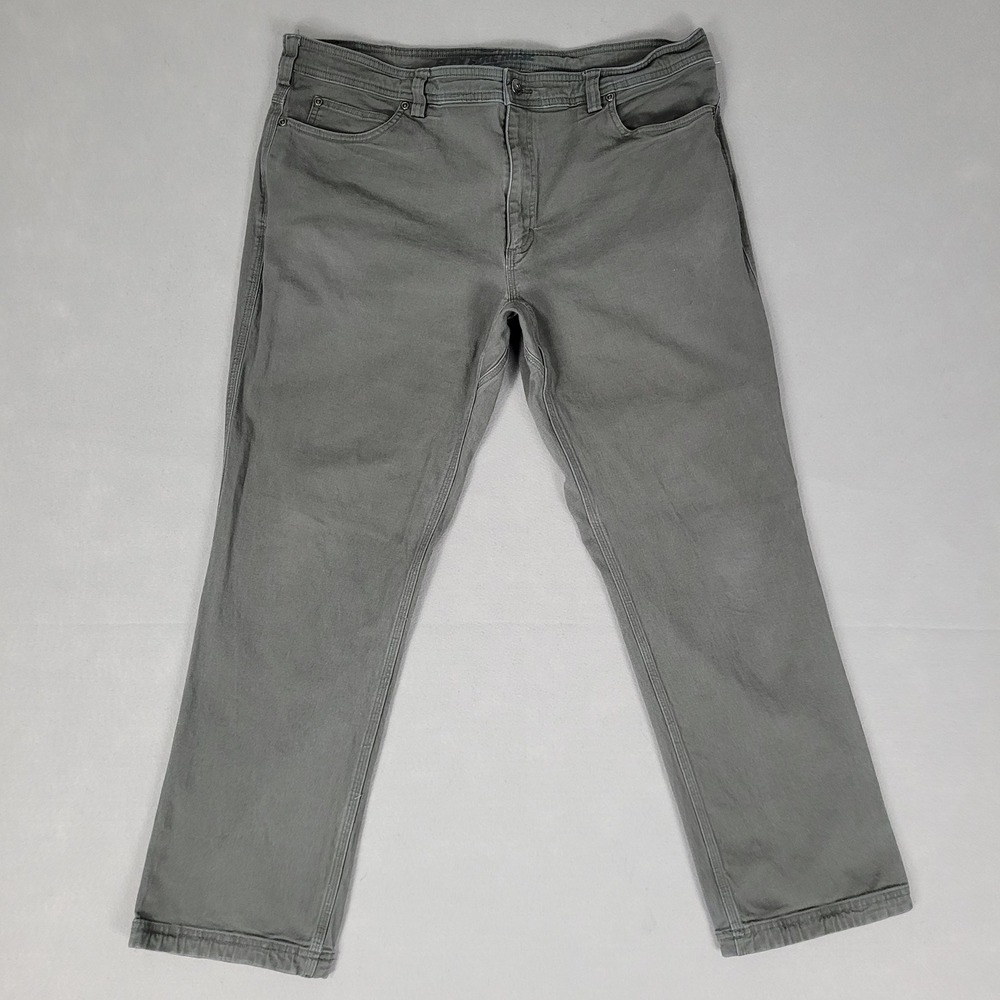 Duluth Trading Mens Pants 40x30 Gray Green Flex Fire Hose Slim Fit Work Canvas